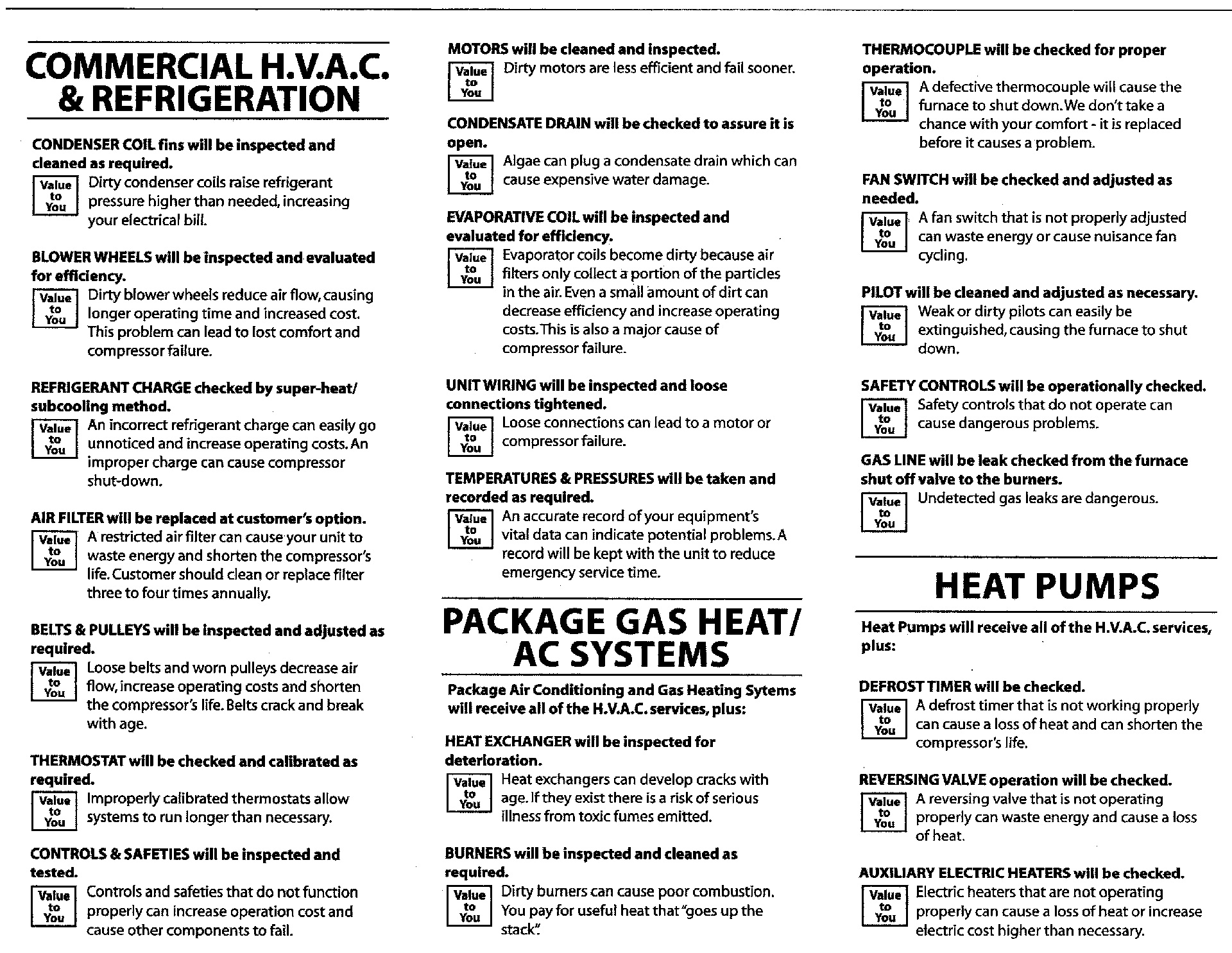 HVAC Service Maintenance Chart